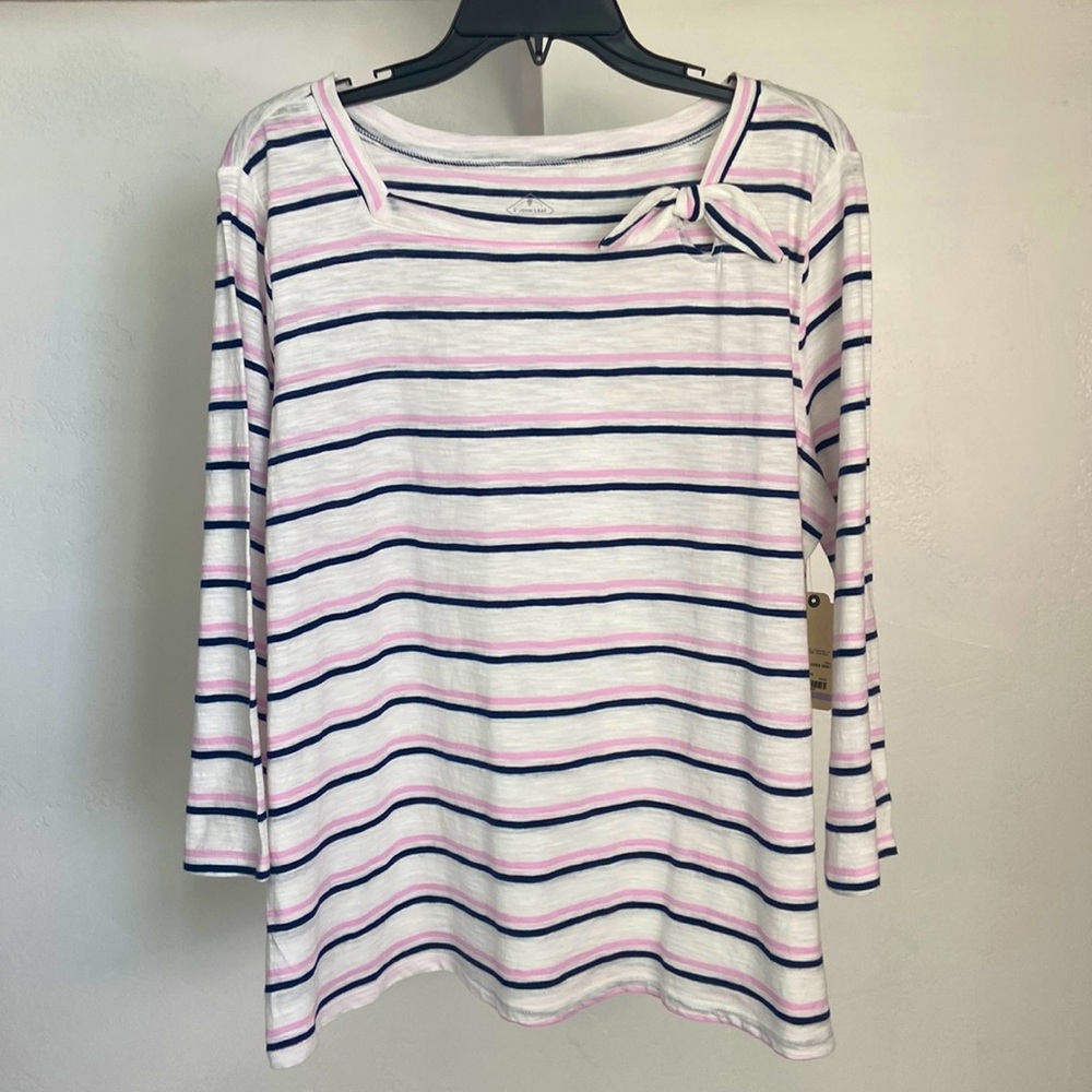 St. John’s Bay Petite White Multi Stripe Shirt